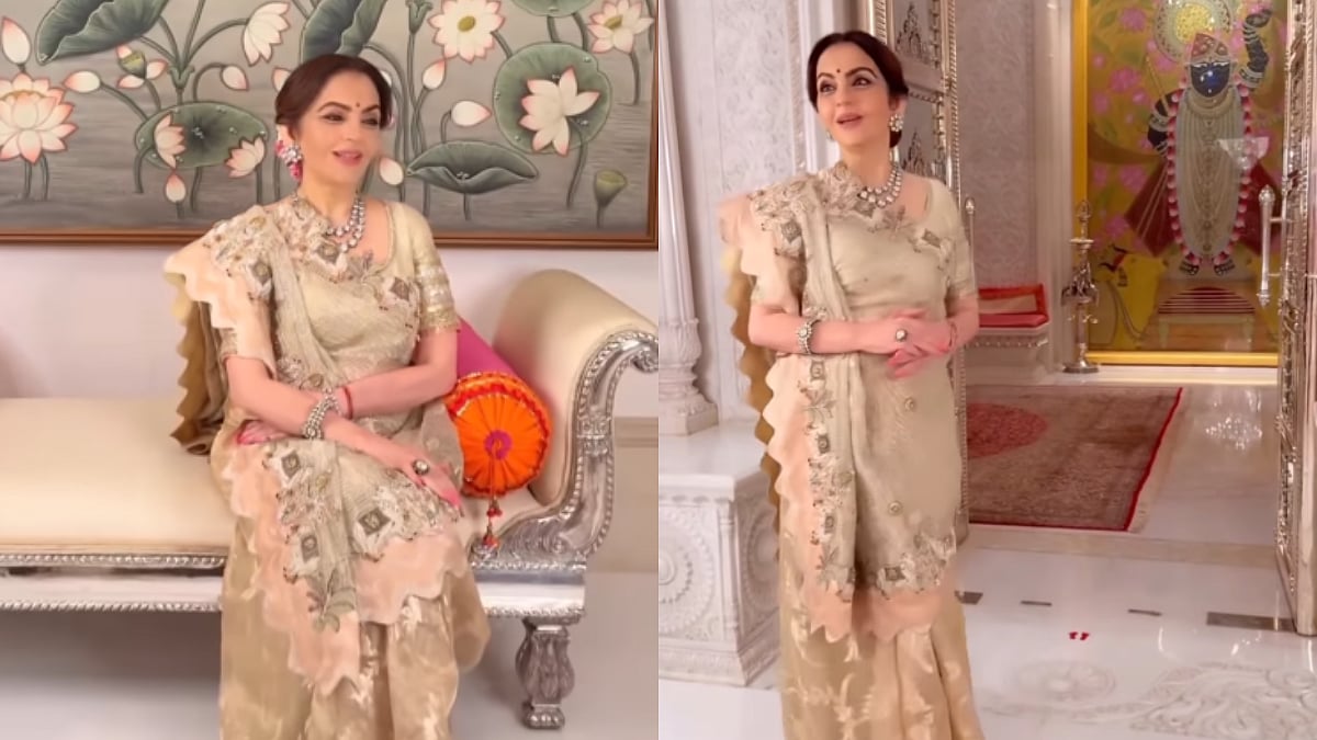 'Straight Out Of Bollywood Film': Nita Ambani's Krishna-Inspired Saree Look At Mumbai Home Pooja Wins Hearts