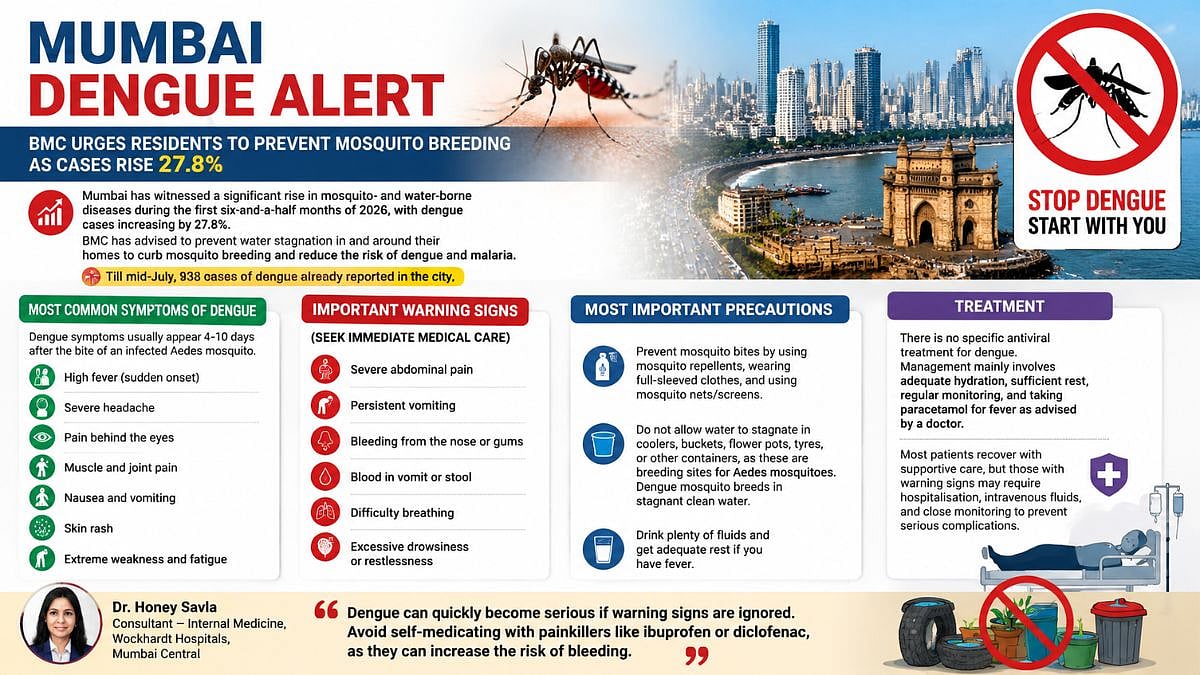 Mumbai Dengue Alert: BMC Urges Residents To Prevent Mosquito Breeding As Cases Rise 27.8%; Know Symptoms, Precautions And Treatment