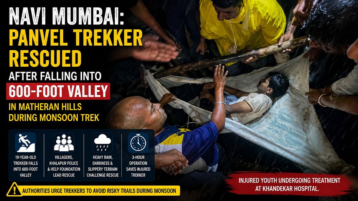 Navi Mumbai: 19-Year-Old Panvel Trekker Rescued After Falling Into 600-Foot Valley In Matheran Hills During Monsoon Trek