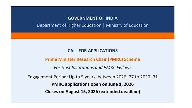 Prime Minister Research Chair Scheme Deadline Extended To August 15; Applications Open For Host Institutions And Fellows
