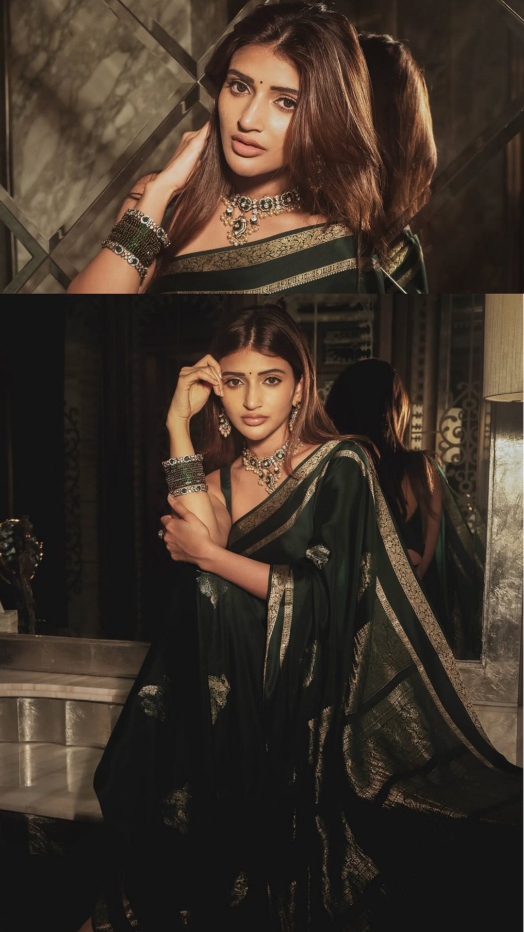 Sreeleela Serves Royal Ethnic Glam In Emerald Green Saree & Statement Emerald Jewellery