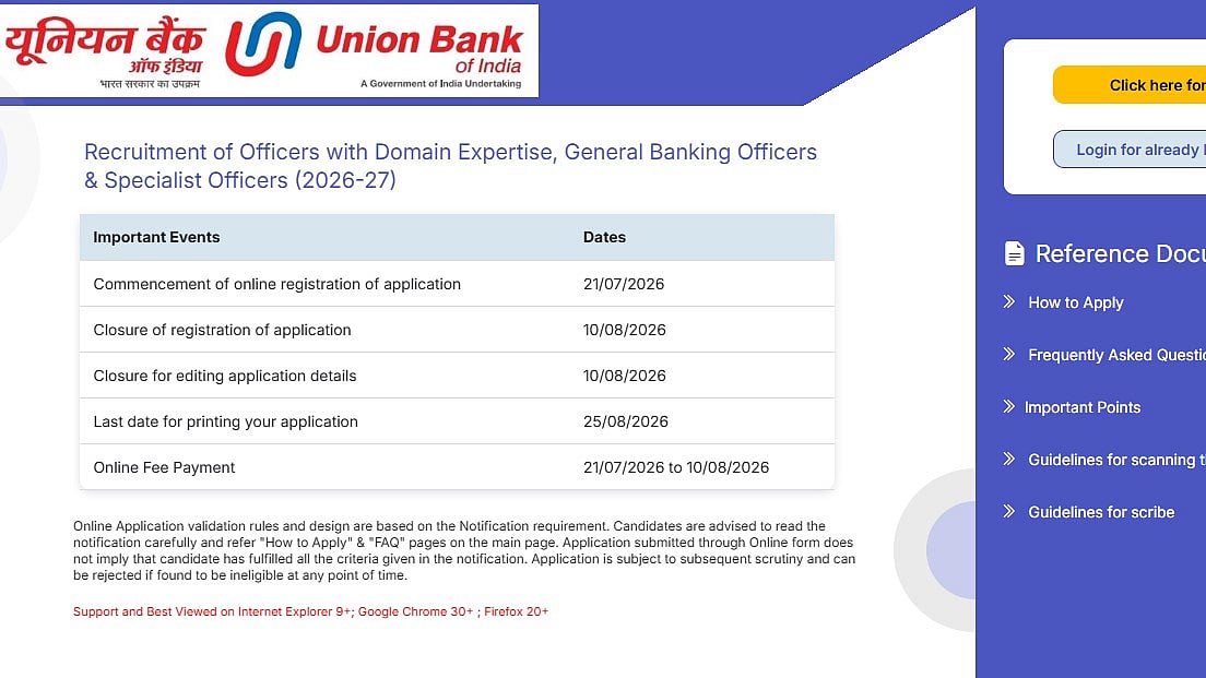 Union Bank SO Recruitment 2026 Begins For 395 Specialist Officer Posts At ibpsreg.ibps.in; Salary Up To ₹1.56 Lakh, Check Eligibility And Selection Process