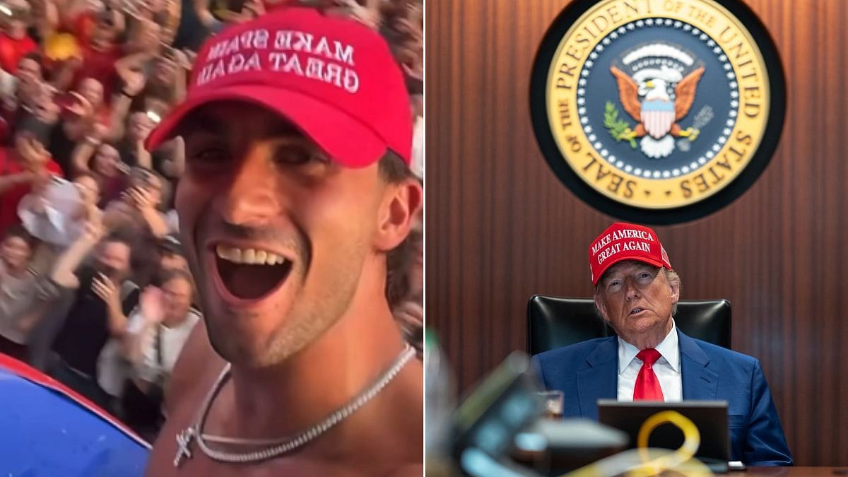 Ferran Torres Trolls Donald Trump With 'Make Spain Great Again' Cap During World Cup Victory Parade | VIDEO