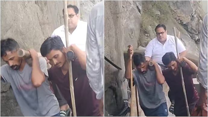 Devotion Or Exploitation? Viral Video Of Four Men Carrying A Pilgrim Uphill In Junagadh Leaves Internet Divided - WATCH