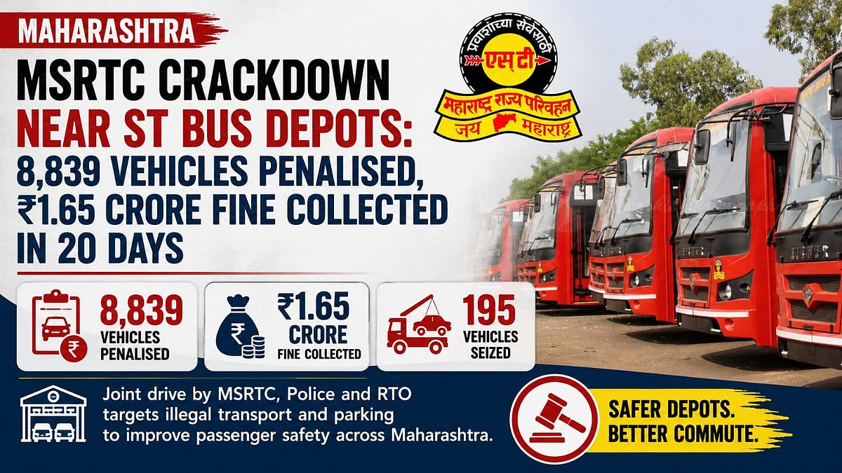 Maharashtra: MSRTC Crackdown Near ST Bus Depots: 8,839 Vehicles Penalised, ₹1.65 Crore Fine Collected In 20 Days
