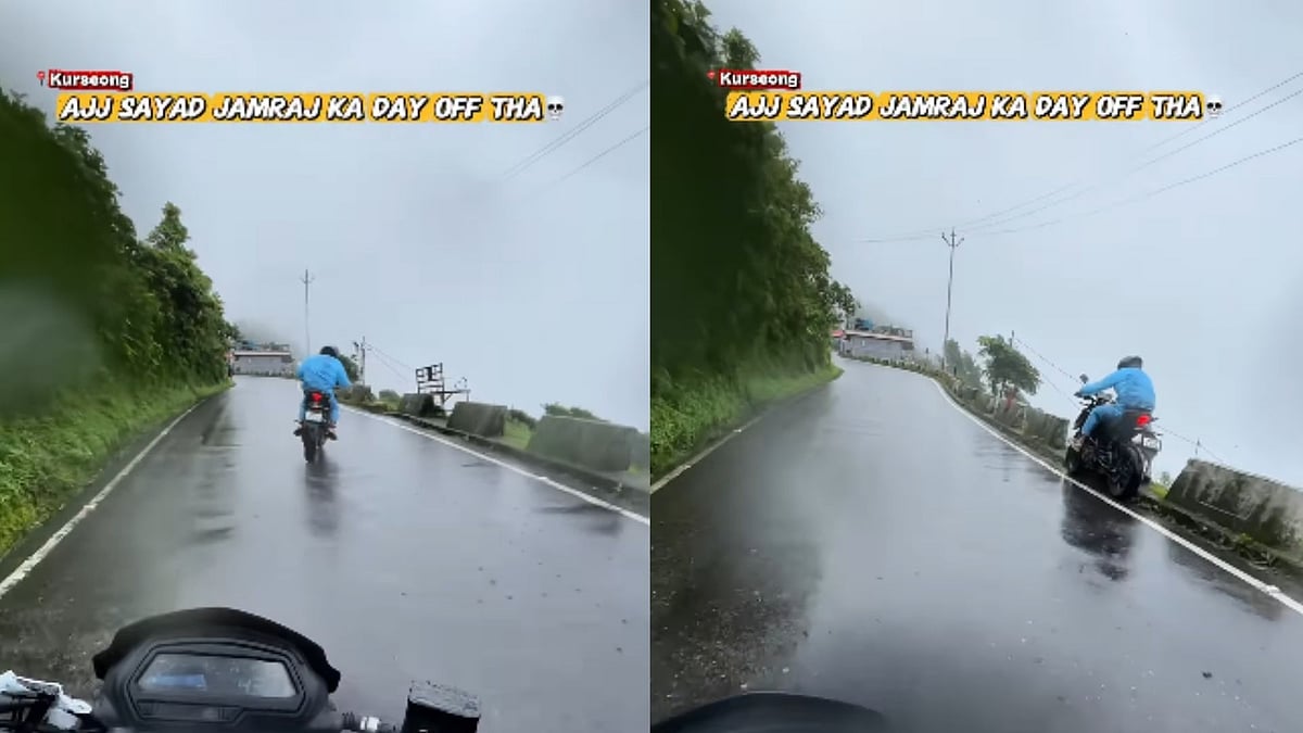 Darjeeling Biker Escapes Terrifying Cliffside Crash After Last-Second Recovery On Rain-Soaked Mountain Road - VIDEO 