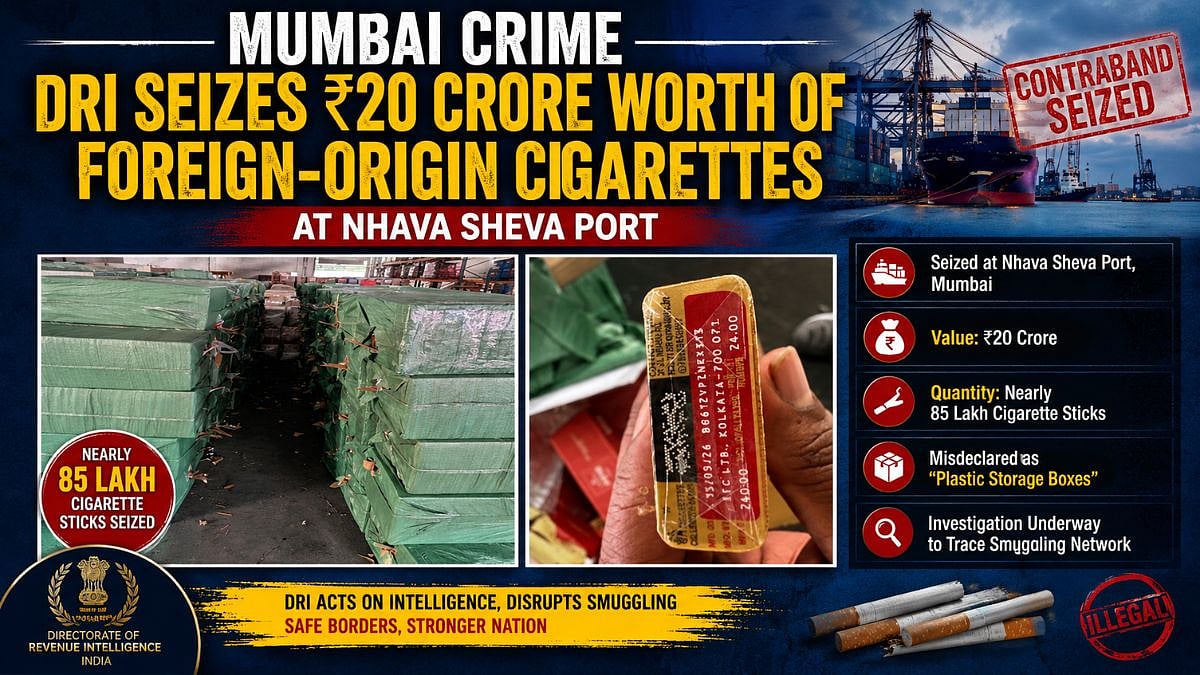Mumbai Crime: DRI Seizes ₹20 Crore Worth Of Foreign-Origin Cigarettes At Nhava Sheva Port