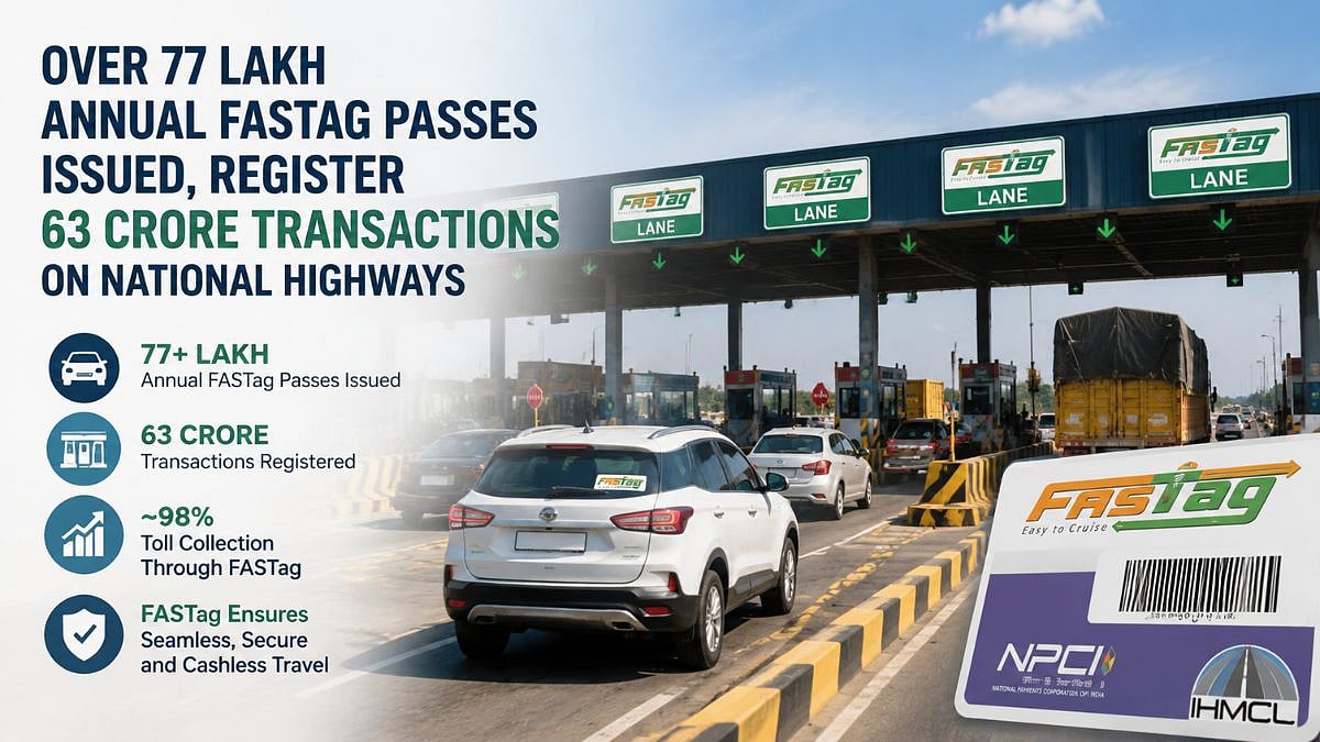 FASTag Annual Passes Cross 77 Lakh, Register 63 Crore Highway Toll Transactions; Govt Plans AI-Based Barrier-Less Tolling