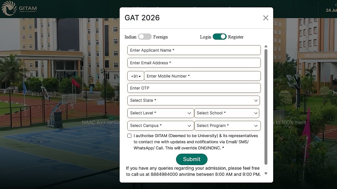 GITAM GAT Registration 2026: Application Window Closes Tomorrow At gitam.edu; Exam, Interview On July 26