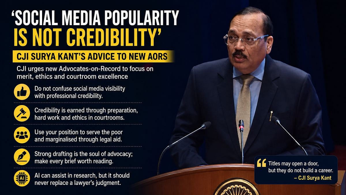 'Social Media Popularity Is Not Credibility': CJI Surya Kant Urges New AoRs To Prioritise Merit, Use AI Cautiously