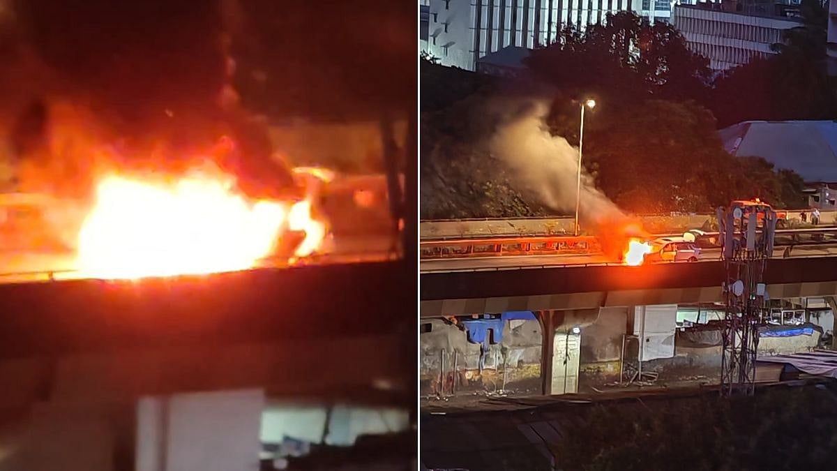 Mumbai: Driver's Quick Thinking Averts Tragedy As Moving Mercedes Catches Fire On Eastern Freeway Near Dockyard Road | VIDEO