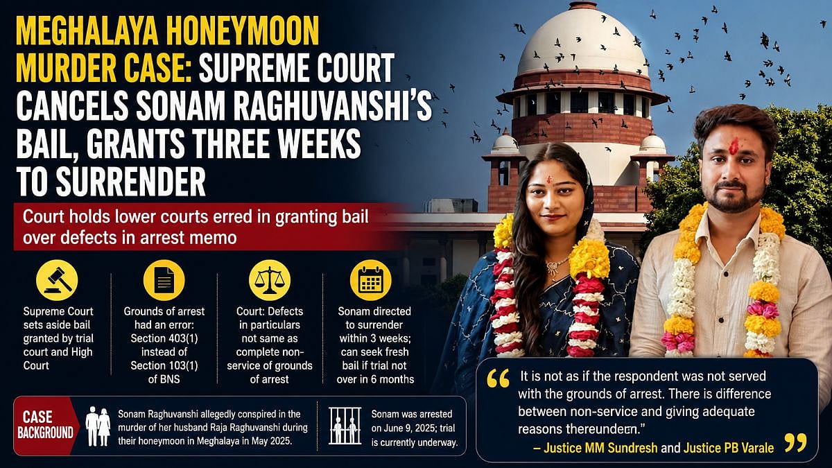 Meghalaya Honeymoon Murder Case: Supreme Court Cancels Sonam Raghuvanshi's Bail, Grants 3 Weeks To Surrender
