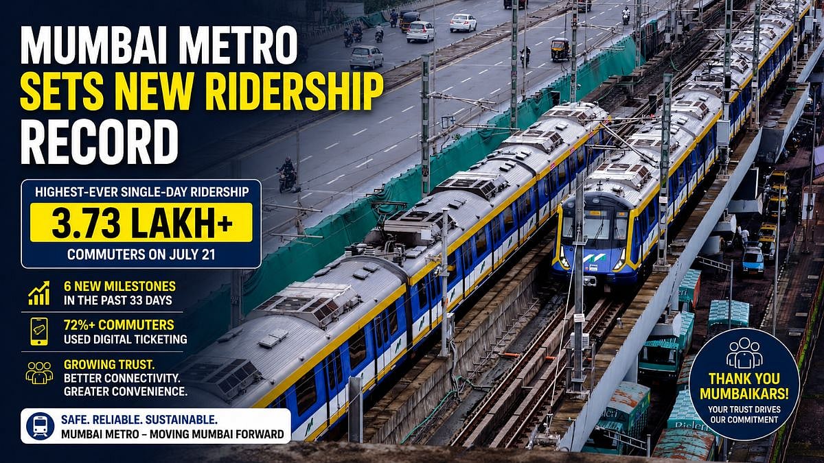 Mumbai Metro Sets New Single-Day Ridership Record With Over 3.73 Lakh Commuters On July 21