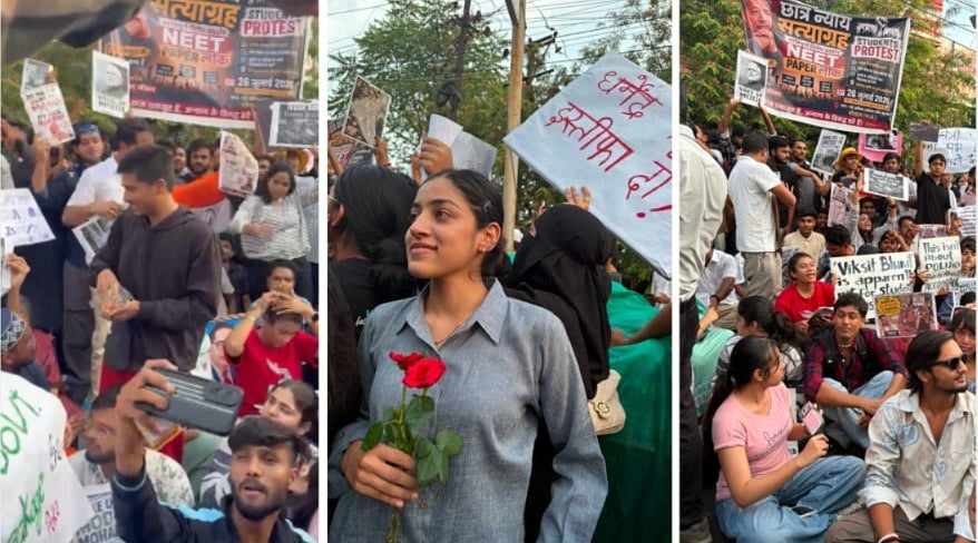 NEET Paper Leak Protest: Melody Toffee, Roses & 'Gandhi Ji Ko Revive Karo...' Gen-Z's Satirical Protest In Bhopal Draws Spotlight — VIDEO