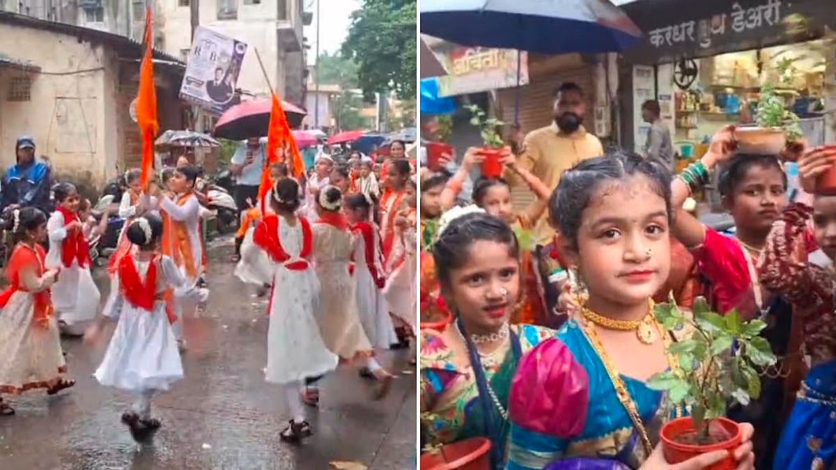 Bhiwandi School's Bhakti Dindi Brings Warkari Tradition Alive As Young Students Brave Rain On Ashadhi Ekadashi
