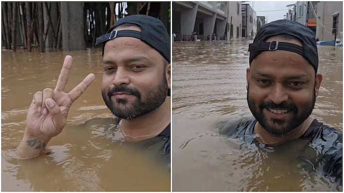 WATCH! Gujarat Man Stands Neck-Deep In Floodwater To Reveal Severe Waterlogging In Residential Society