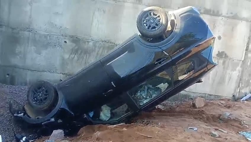 Airbags Save Lives Of 2 Policemen After Car Falls From Bridge Amid Rain & Poor Visibility In Chhatarpur 