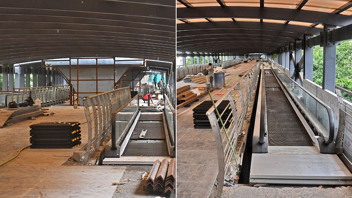 Work in progress of Mumbai’s first travelator-equipped skywalk provide direct connectivity between the monorail station at Sant Gadge Maharaj Chowk and the Mahalaxmi Metro station on Metro Line 3