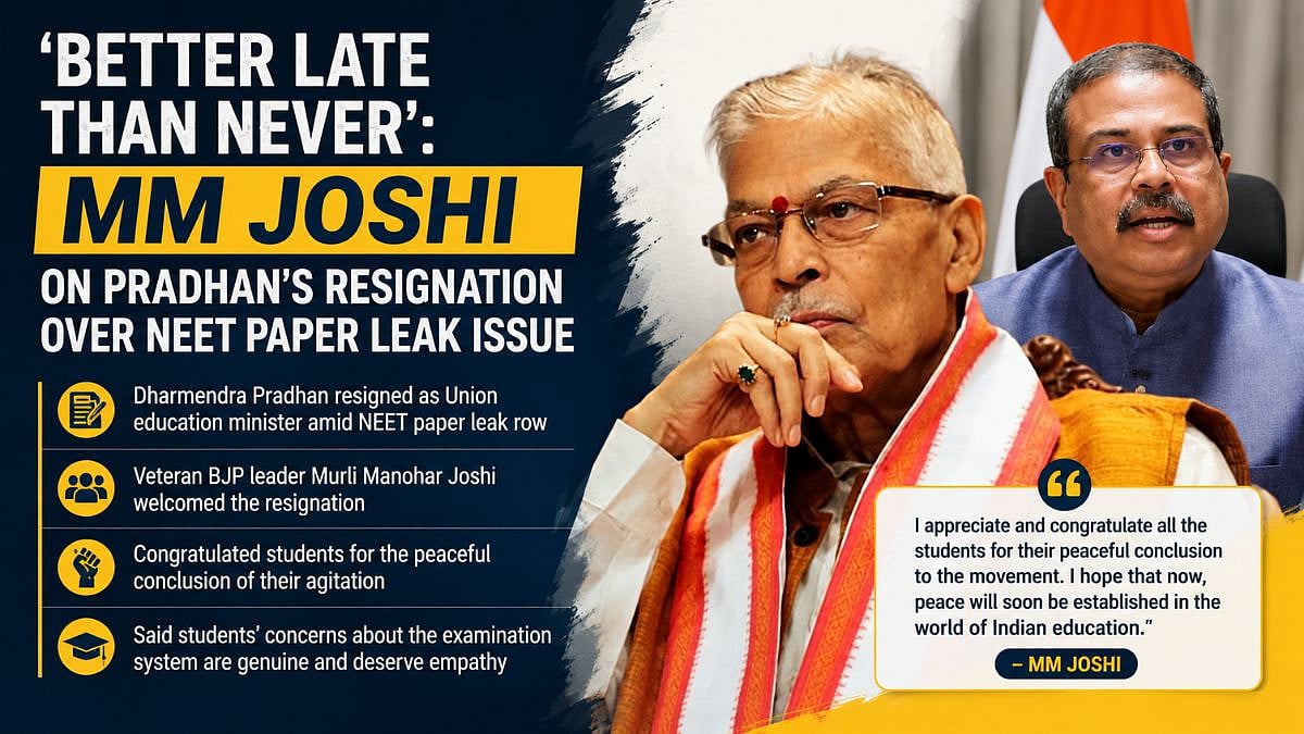 'Better Late Than Never': Veteran BJP Leader MM Joshi Welcomes Dharmendra Pradhan's Resignation Over NEET Paper Leak Issue