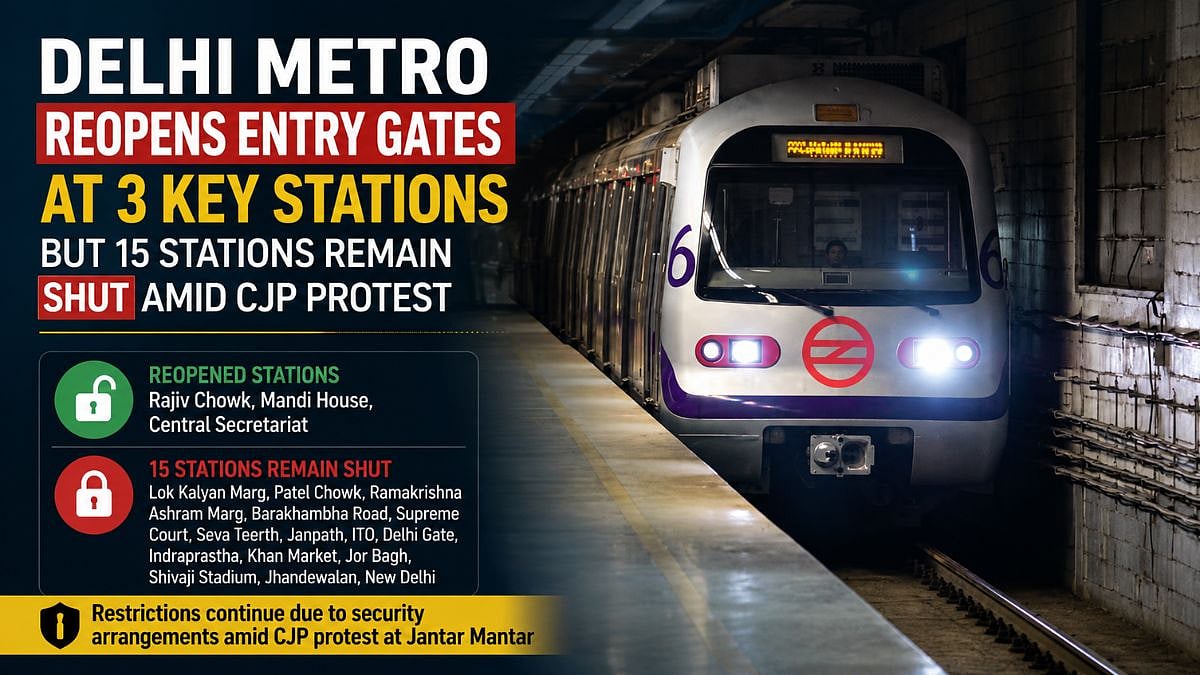 Delhi Metro Reopens Entry Gates At Rajiv Chowk, Mandi House & Central Secretariat; 15 Stations Remain Shut Amid CJP Protest