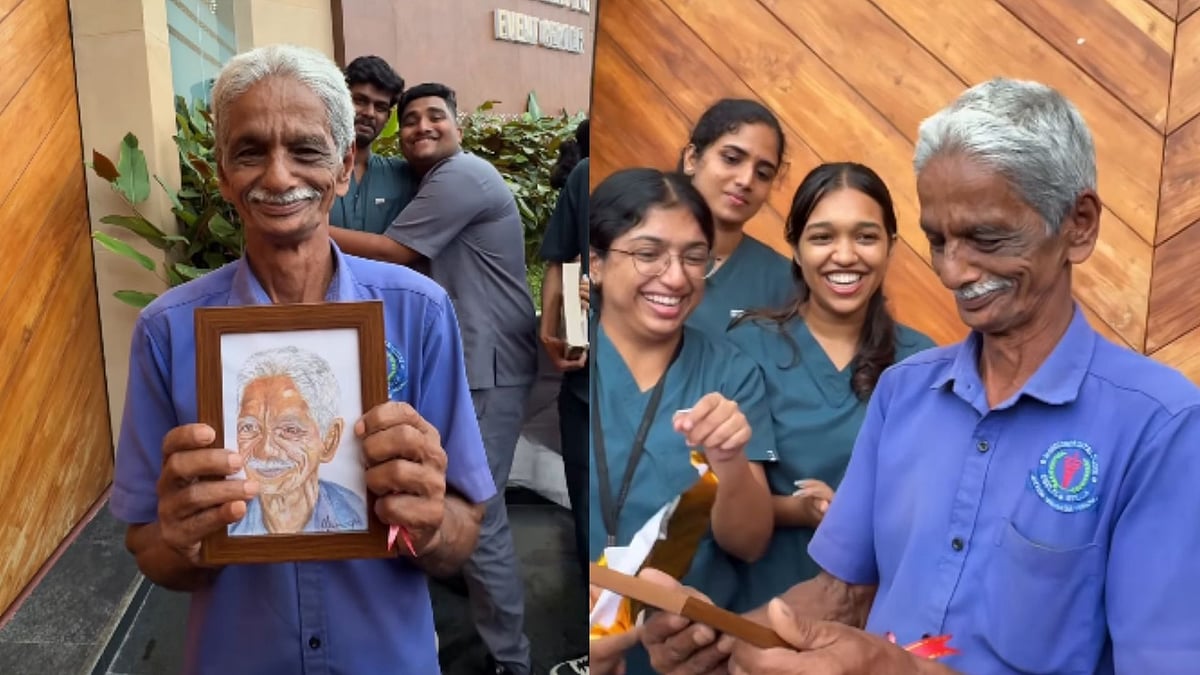 Kerala Dental Students Surprise College Caretaker With Hand-Drawn Portrait, Leaving Him Emotional - VIDEO 
