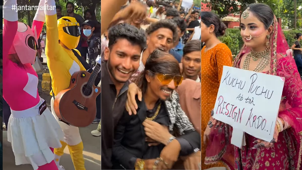 NEET Paper Leak Protest Gets Viral Appearances: Dolly Chaiwala, Dulhan, Power Rangers-Themed Protesters Grab Attention