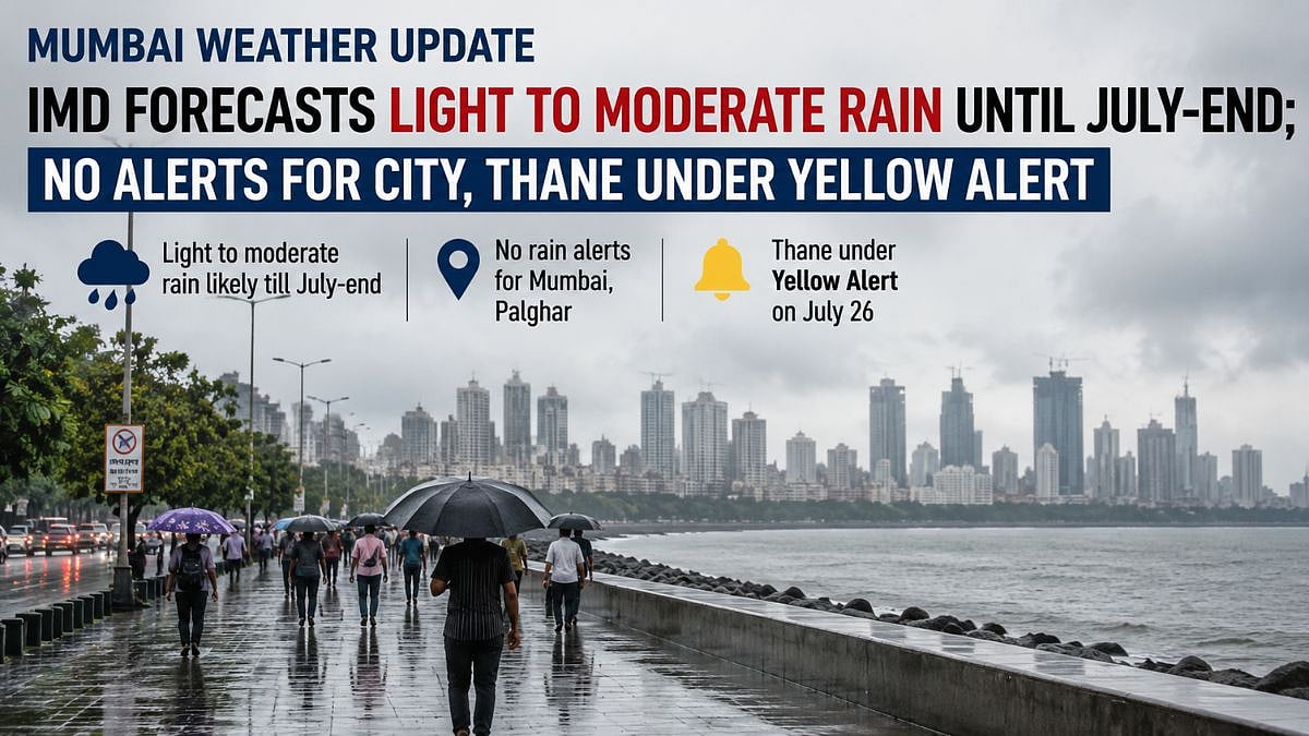 Mumbai Weather Update: IMD Forecasts Light To Moderate Rain Until July-End; No Alerts For City, Thane Under Yellow Alert