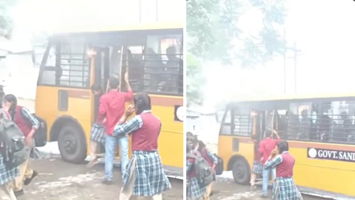 Smoke Emerges From Moving Government Sandipani School Bus In Sehore, Students Escape Safely | VIDEO