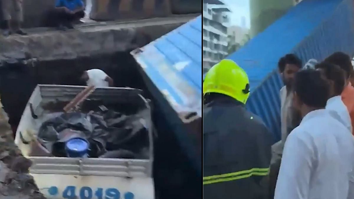 Thane: Huge Container Truck Plunges Into 10-Foot-Deep Metro Project Pit On Ghodbunder Road; Driver Rescued - VIDEO