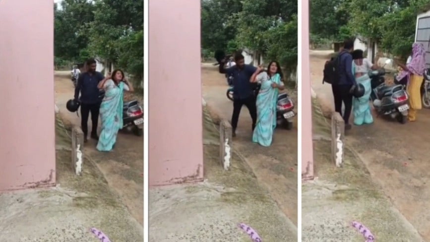 Man Chases, Grabs Wife By Hair & Beat Her With Helmet In Broad Daylight In MP's Balmudi  | VIDEO
