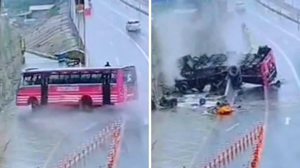 CCTV Captures Horrific Crash As Private Bus Overturns On Kerala Highway Near Kuttippuram; 1 Dead, 26 Injured