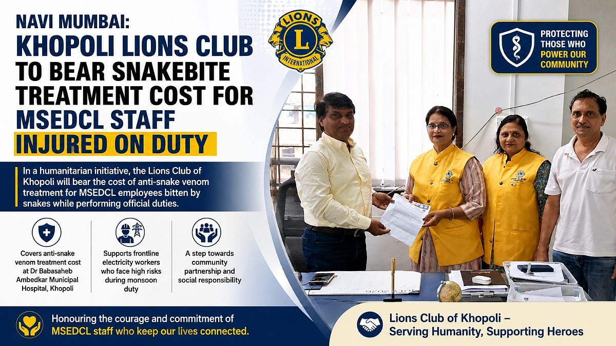 Navi Mumbai: Khopoli Lions Club To Bear Snakebite Treatment Cost For MSEDCL Staff Injured On Duty