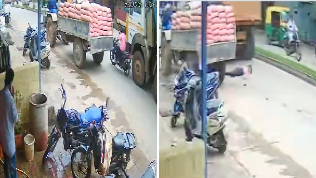 Caught On Camera: Biker Crushed To Death By Tipper Truck While Overtaking Tractor In Karnataka's Davanagere