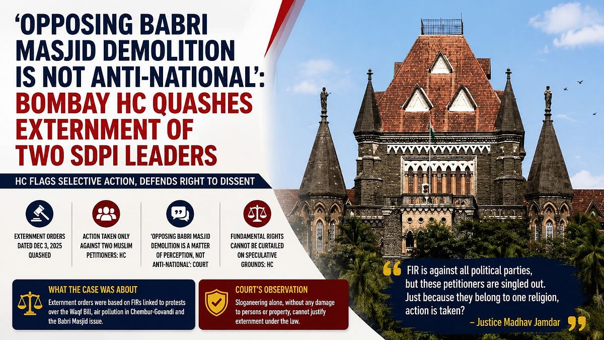 'Opposing Babri Masjid Demolition Is Not Anti-National': Bombay HC Quashes Externment Of 2 SDPI Leaders