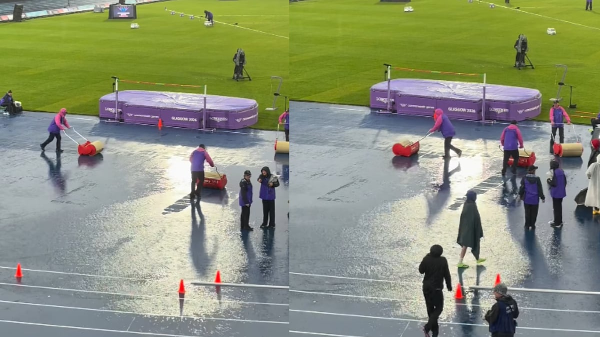 Bizarre Scenes At CWG 2026! Officials Use Water Removal Machine As Heavy Rain Disrupts Women's High Jump Final | Video