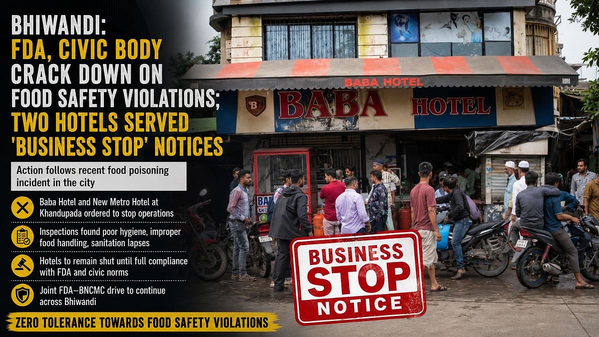 Bhiwandi: FDA, BNCMC Serve 'Business Stop' Notices To 2 Hotels Over Food Safety Violations