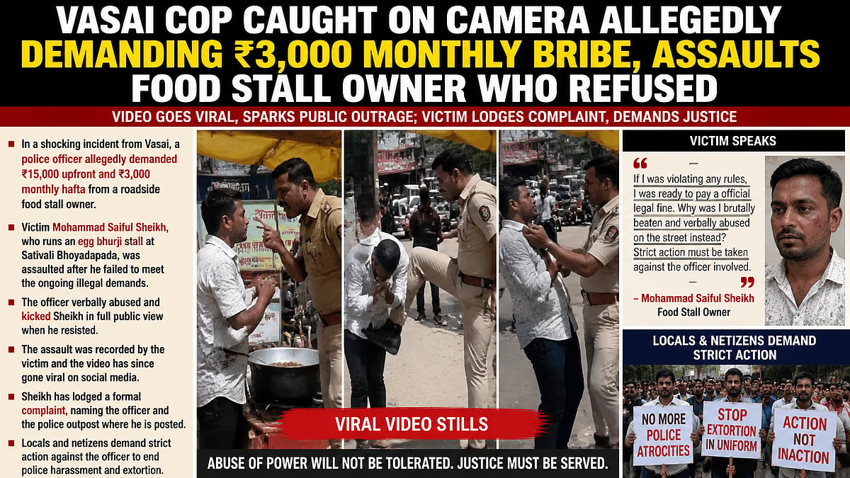 Vasai Cop Caught On Camera Demanding Hafta & Assaulting Egg Stall Owner; Video Goes Viral