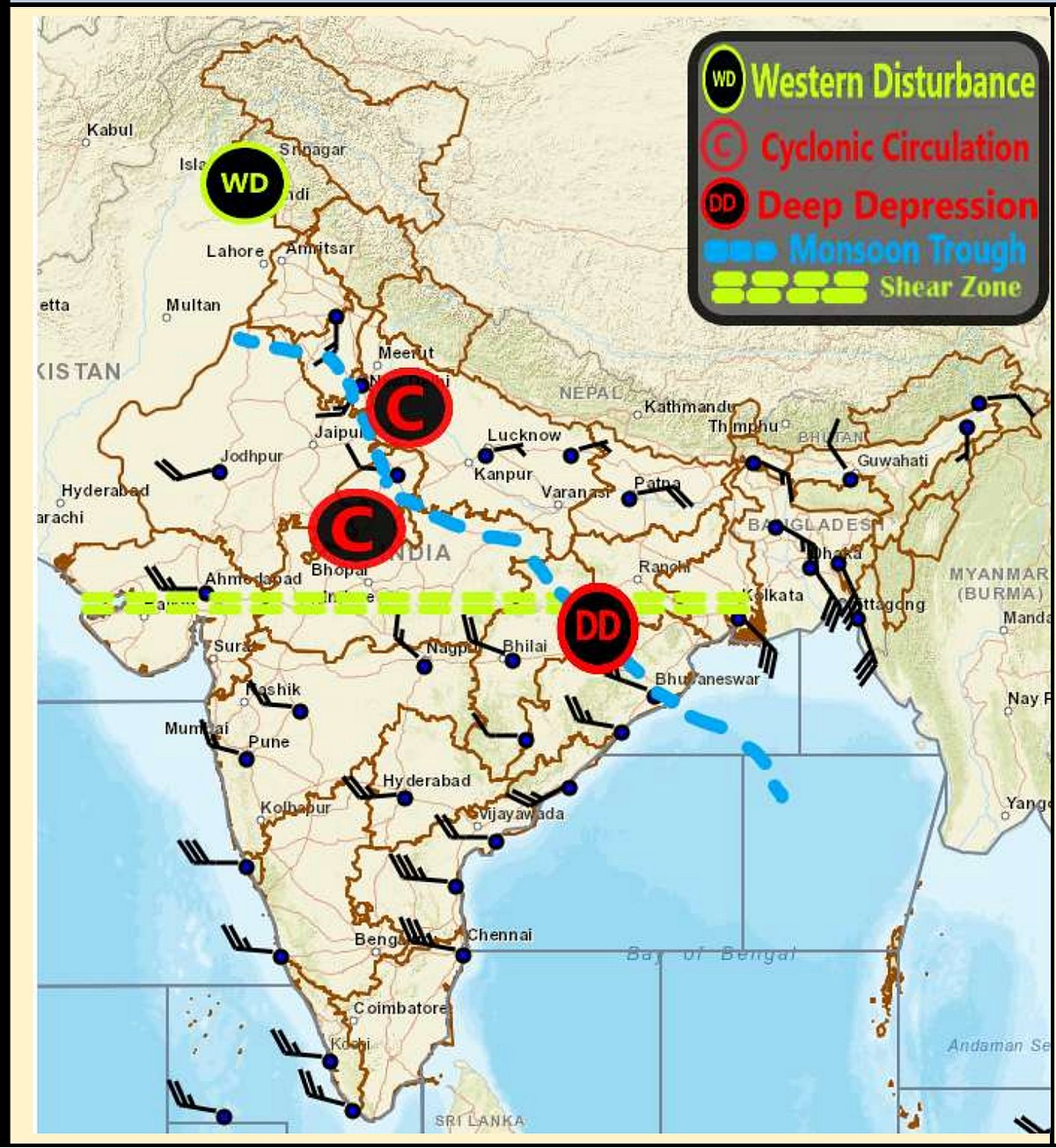 Weather systems affecting Madhya Pradesh at present