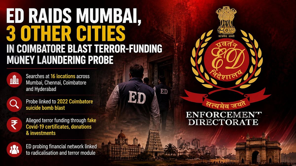 ED Raids Mumbai, 3 Other Cities In Coimbatore Blast Terror-Funding Money Laundering Probe