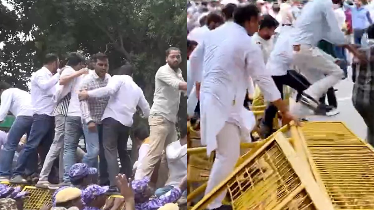 BJP Protests Outside AAP Delhi Office Over Punjab Paper Leak Allegations; Workers Attempt To Topple Barricades | Watch