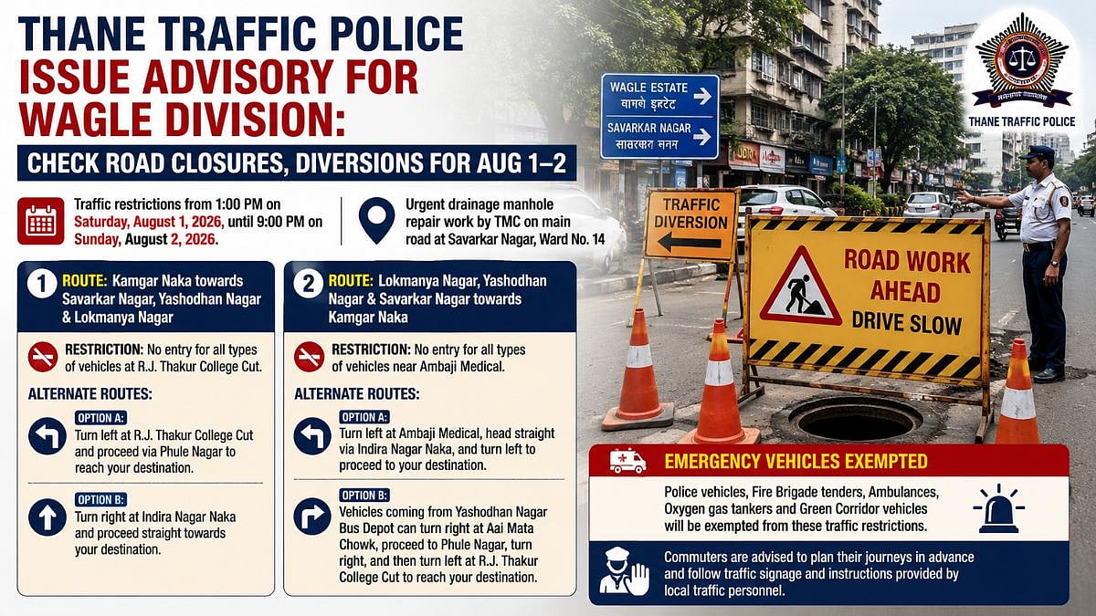 Thane Traffic Police Issue Advisory For Wagle Division, Announce Road Closures And Diversions On August 1-2; Check Details