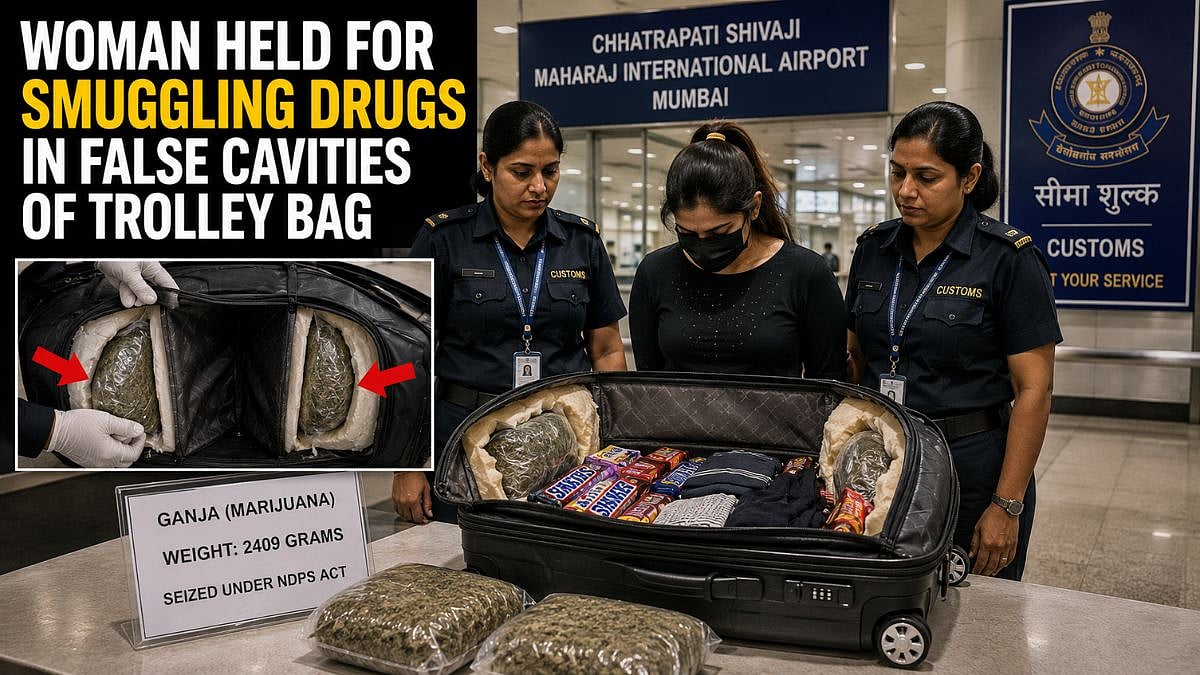 Mumbai Airport Customs Arrests 21-Year-Old Woman For Allegedly Smuggling 2.4 Kg Marijuana From Bangkok Concealed In Trolley Bag At CSMIA