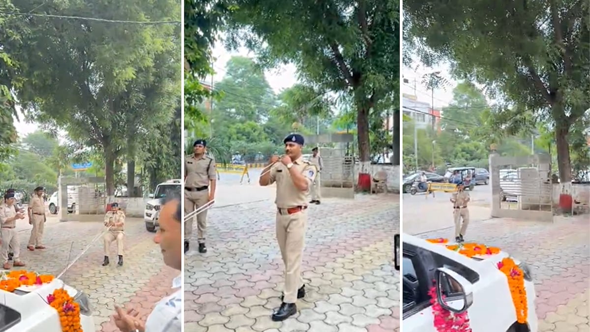 Retired Gwalior IG Arvind Saxena Receives Unforgettable Farewell As Constable 'Bahubali' Pulls Car With Teeth | VIDEO 