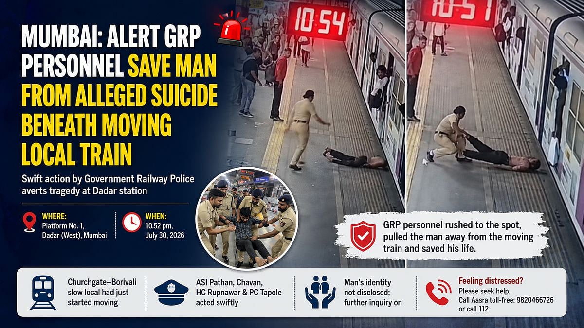 Mumbai: Alert GRP Personnel Save Man From Alleged Suicide Attempt Beneath Moving Local Train At Dadar Station | VIDEO