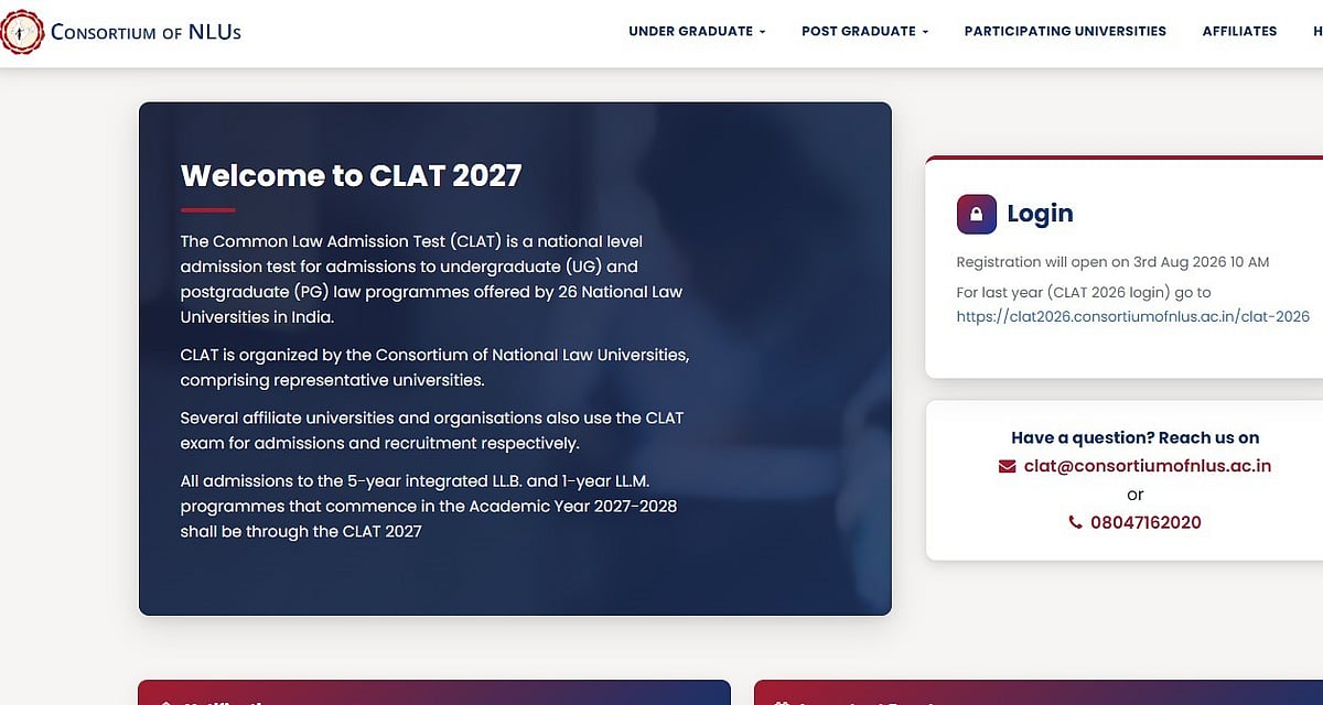 CLAT 2027 Registration To Begin On August 3 At 10 AM; Here's How To Apply At consortiumofnlus.ac.in