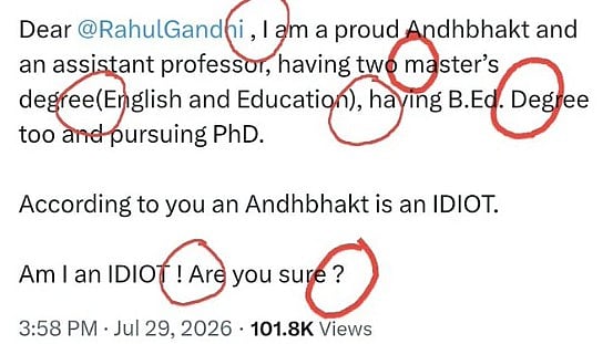 'You're Indeed An Idiot': Assistant Professor's Post Targeting Rahul Gandhi's 'Andhbhakt' Remark Backfires, Sparks Debate Online
