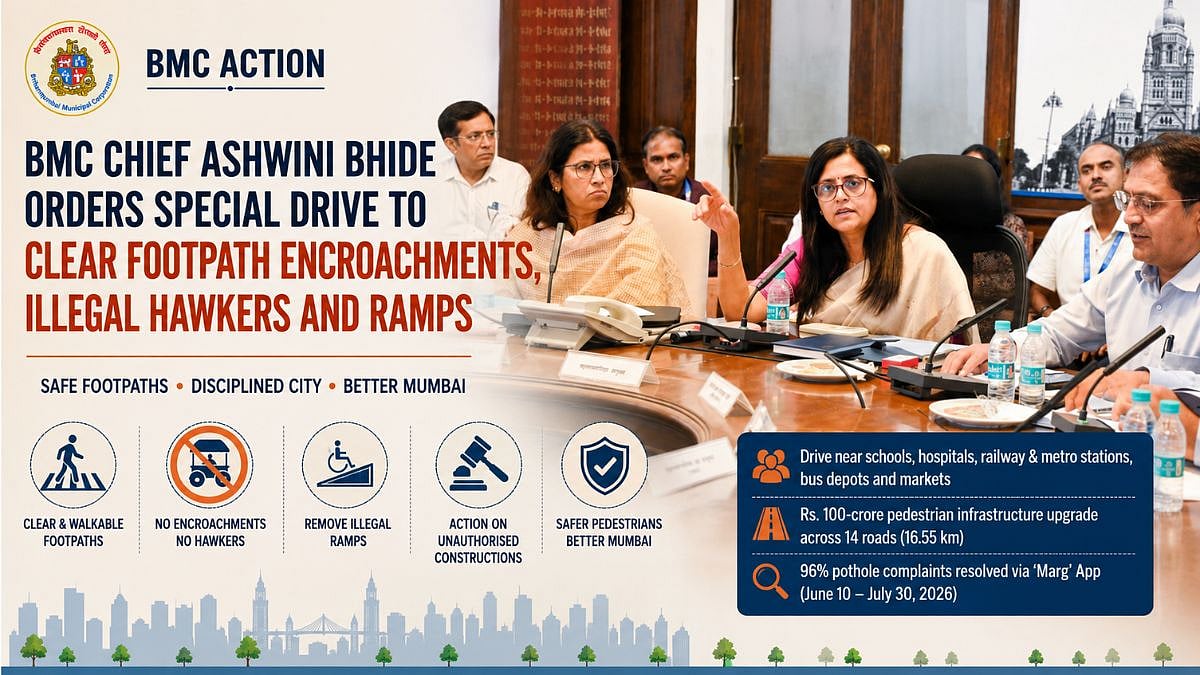 Mumbai: BMC Chief Ashwini Bhide Orders Special Drive To Clear Footpath Encroachments, Illegal Hawkers And Ramps