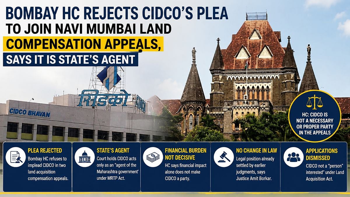 Bombay HC Rejects CIDCO's Plea To Join Navi Mumbai Land Compensation Appeals, Says It Is State's Agent