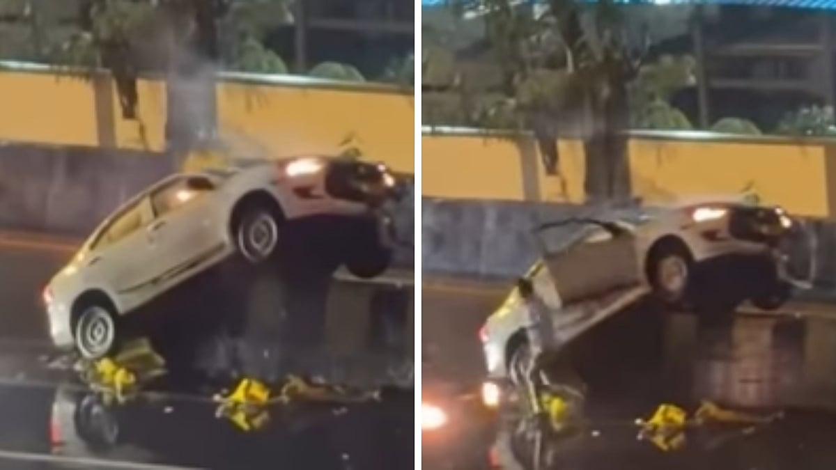 Mumbai: Car Mounts Divider After Crash On Eastern Express Highway Near Vikhroli; Video Goes Viral