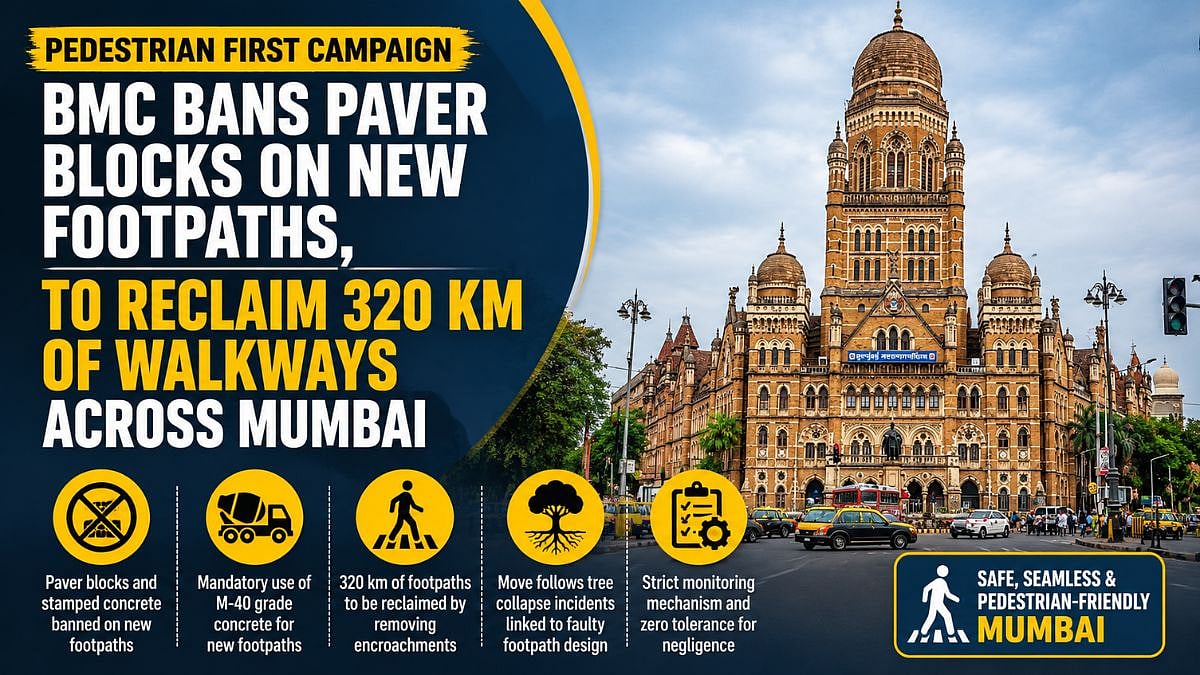 Mumbai: BMC Bans Paver Blocks On New Footpaths, Launches 'Pedestrian First' Drive To Reclaim 320 Km Of Walkways